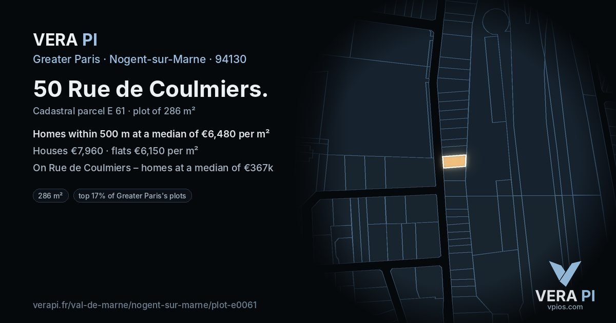 50 Rue de Coulmiers, Nogent-sur-Marne at night – the plot lit, the parcels around coloured by the prices near them