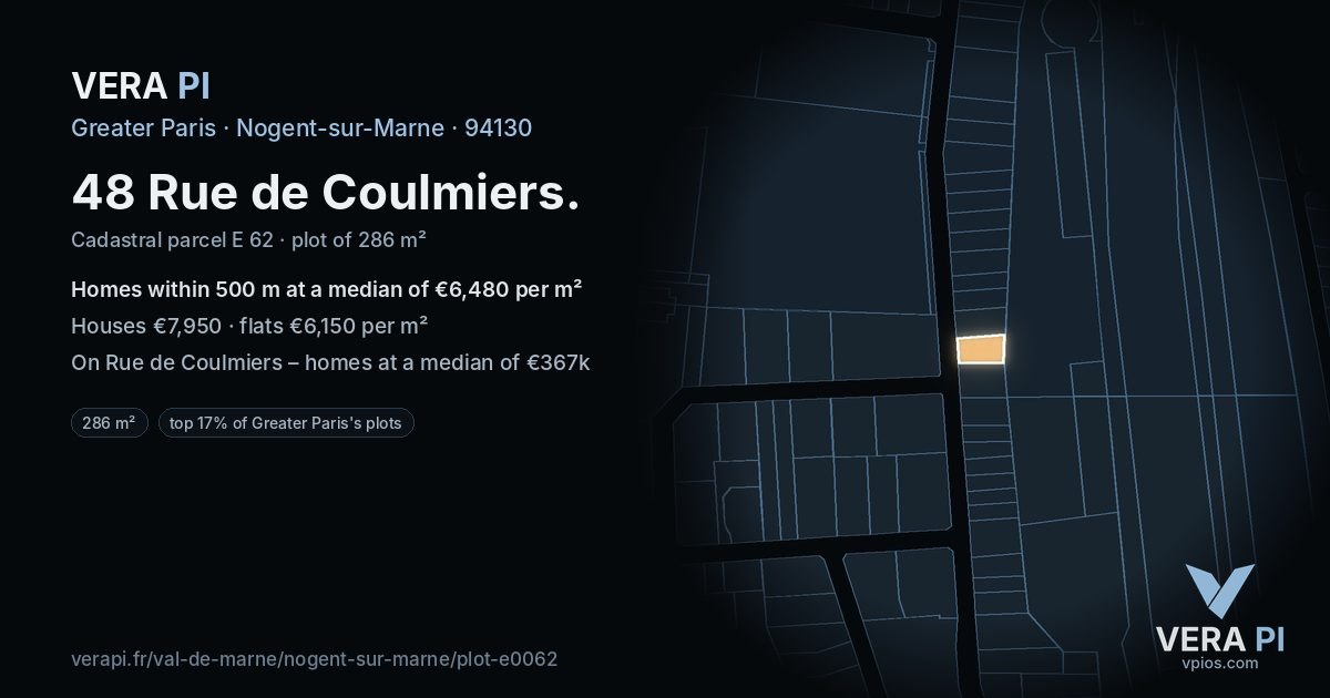48 Rue de Coulmiers, Nogent-sur-Marne at night – the plot lit, the parcels around coloured by the prices near them
