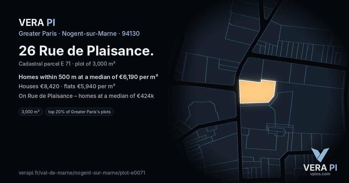 26 Rue de Plaisance, Nogent-sur-Marne at night – the plot lit, the parcels around coloured by the prices near them