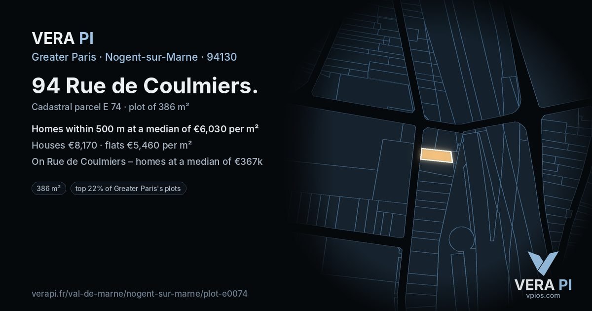 94 Rue de Coulmiers, Nogent-sur-Marne at night – the plot lit, the parcels around coloured by the prices near them