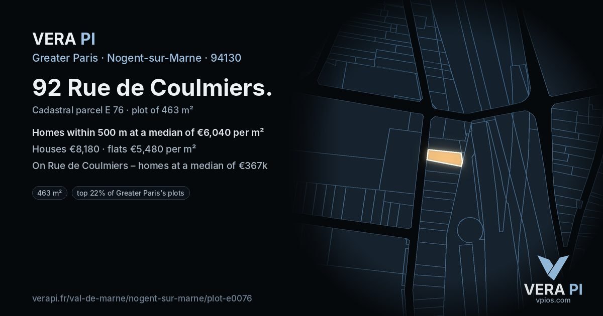 92 Rue de Coulmiers, Nogent-sur-Marne at night – the plot lit, the parcels around coloured by the prices near them