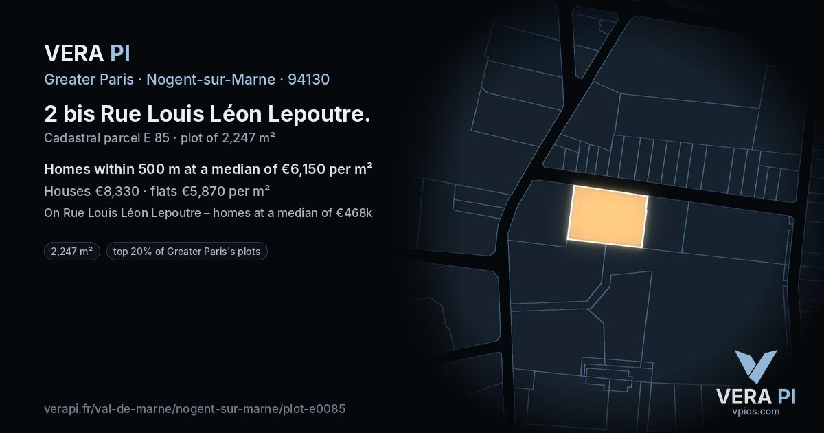 2 bis Rue Louis Léon Lepoutre, Nogent-sur-Marne at night – the plot lit, the parcels around coloured by the prices near them