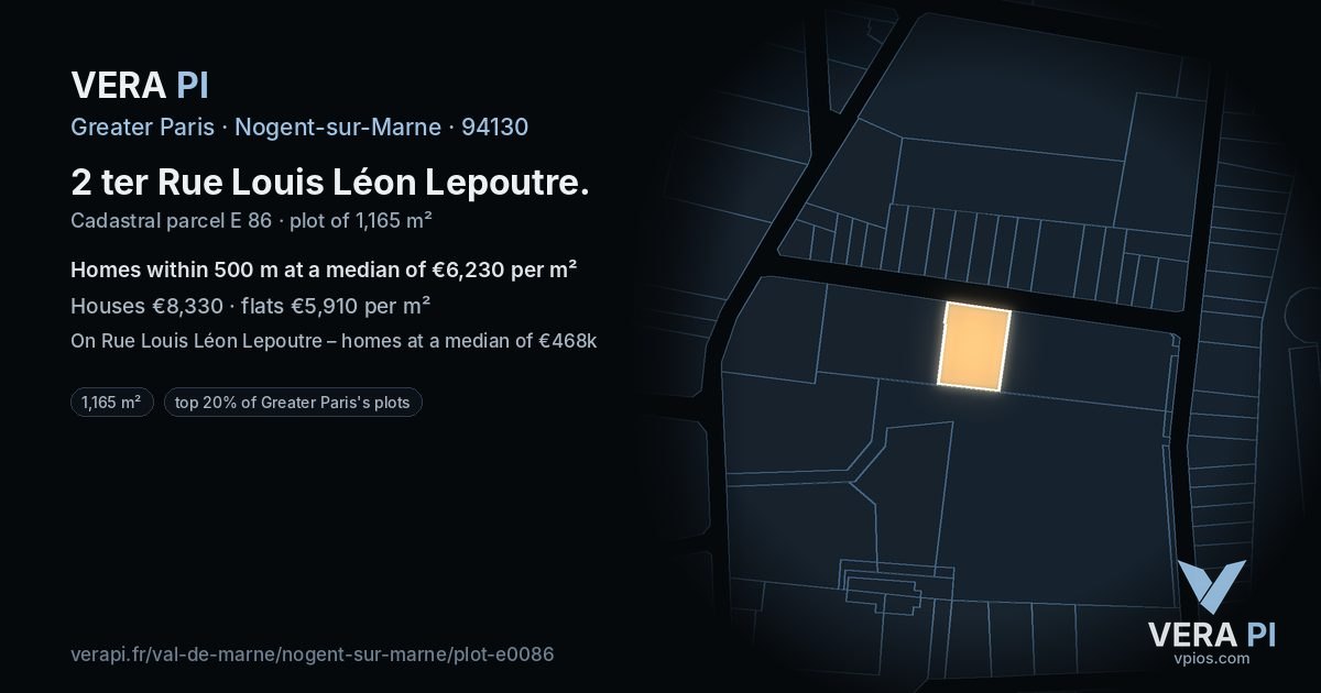 2 ter Rue Louis Léon Lepoutre, Nogent-sur-Marne at night – the plot lit, the parcels around coloured by the prices near them