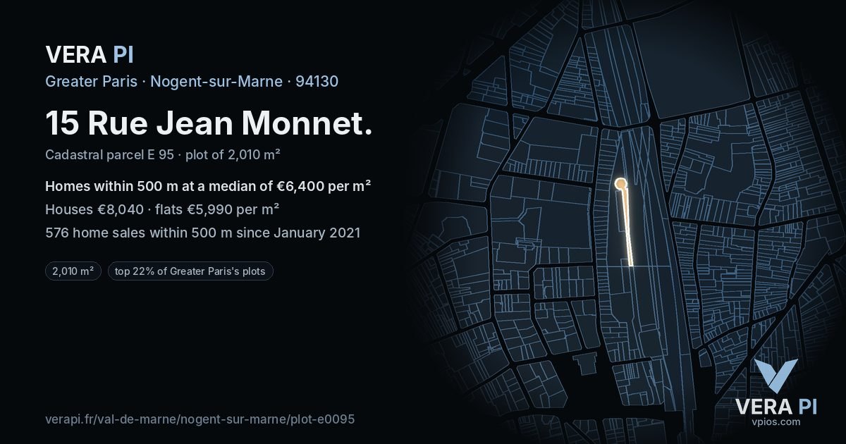 15 Rue Jean Monnet, Nogent-sur-Marne at night – the plot lit, the parcels around coloured by the prices near them