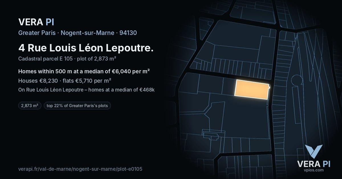 4 Rue Louis Léon Lepoutre, Nogent-sur-Marne at night – the plot lit, the parcels around coloured by the prices near them