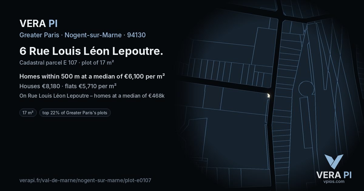 6 Rue Louis Léon Lepoutre, Nogent-sur-Marne at night – the plot lit, the parcels around coloured by the prices near them