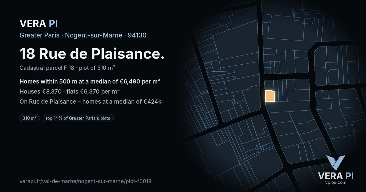 18 Rue de Plaisance, Nogent-sur-Marne at night – the plot lit, the parcels around coloured by the prices near them