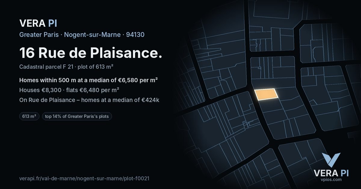 16 Rue de Plaisance, Nogent-sur-Marne at night – the plot lit, the parcels around coloured by the prices near them