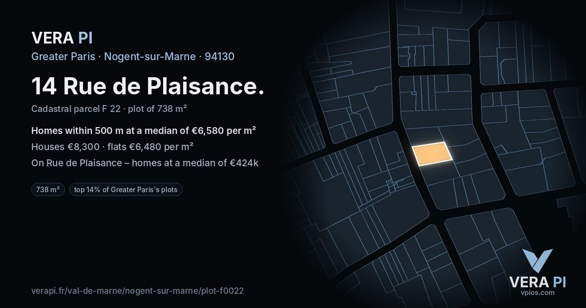 14 Rue de Plaisance, Nogent-sur-Marne at night – the plot lit, the parcels around coloured by the prices near them