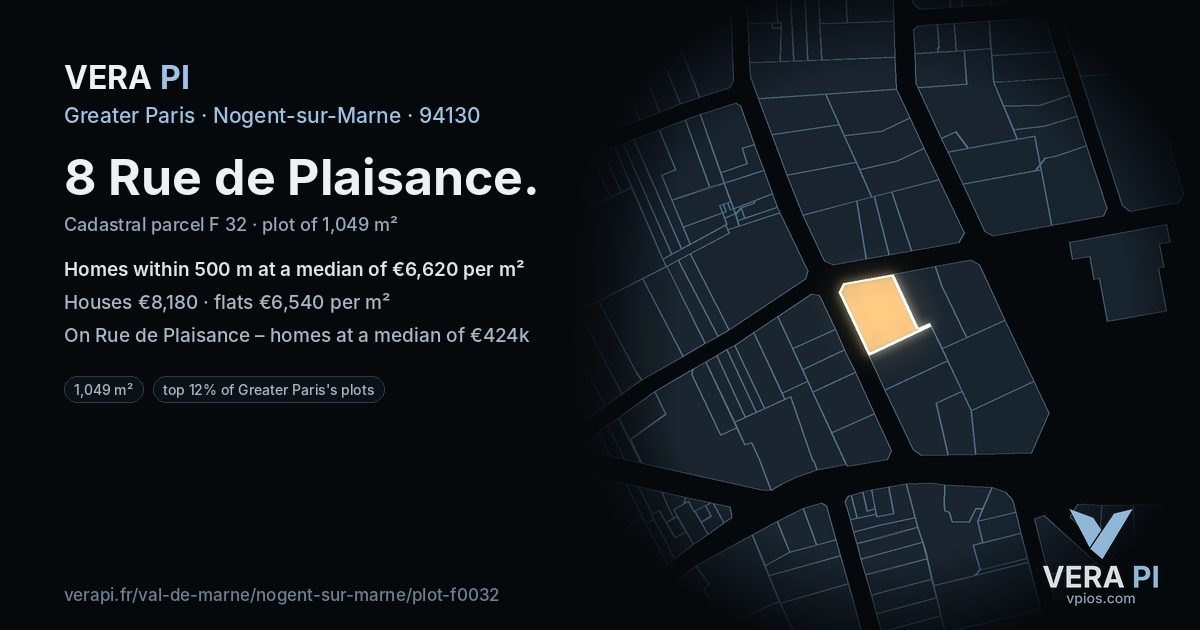 8 Rue de Plaisance, Nogent-sur-Marne at night – the plot lit, the parcels around coloured by the prices near them