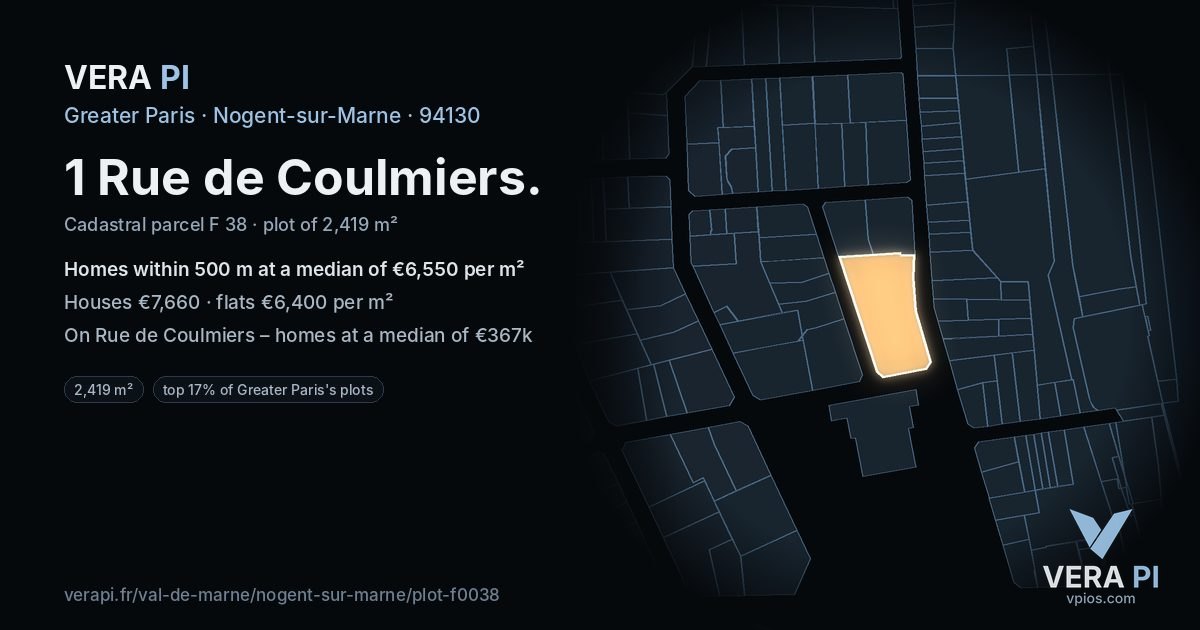 1 Rue de Coulmiers, Nogent-sur-Marne at night – the plot lit, the parcels around coloured by the prices near them