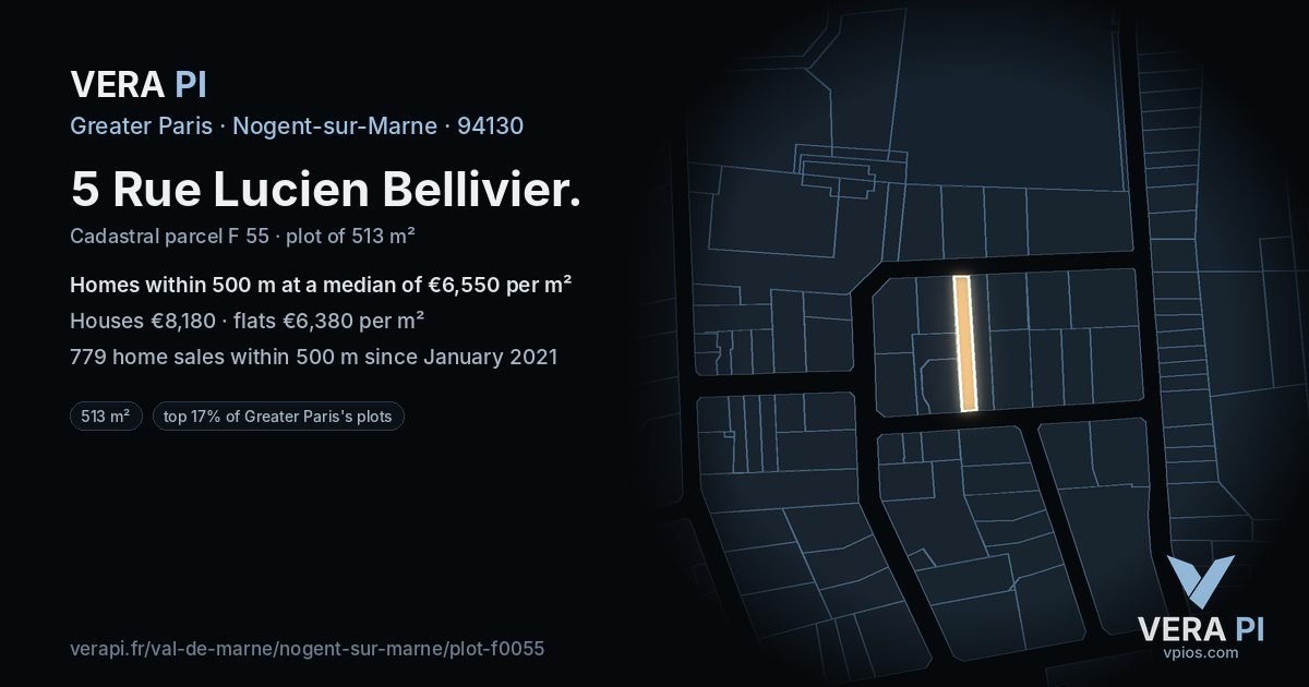 5 Rue Lucien Bellivier, Nogent-sur-Marne at night – the plot lit, the parcels around coloured by the prices near them