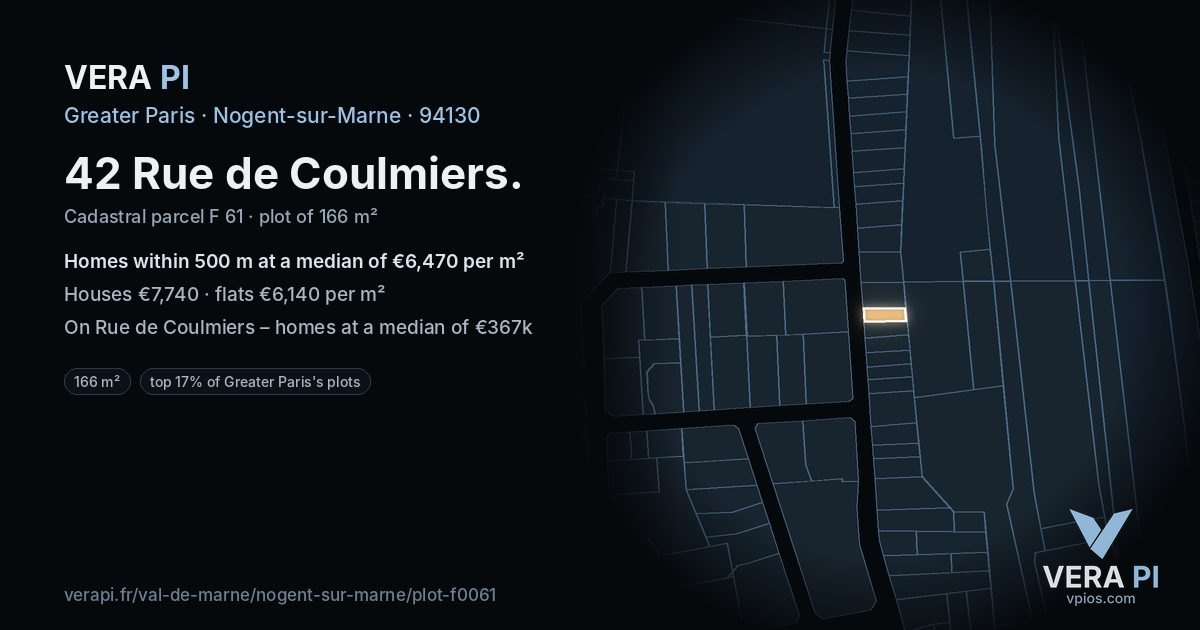 42 Rue de Coulmiers, Nogent-sur-Marne at night – the plot lit, the parcels around coloured by the prices near them