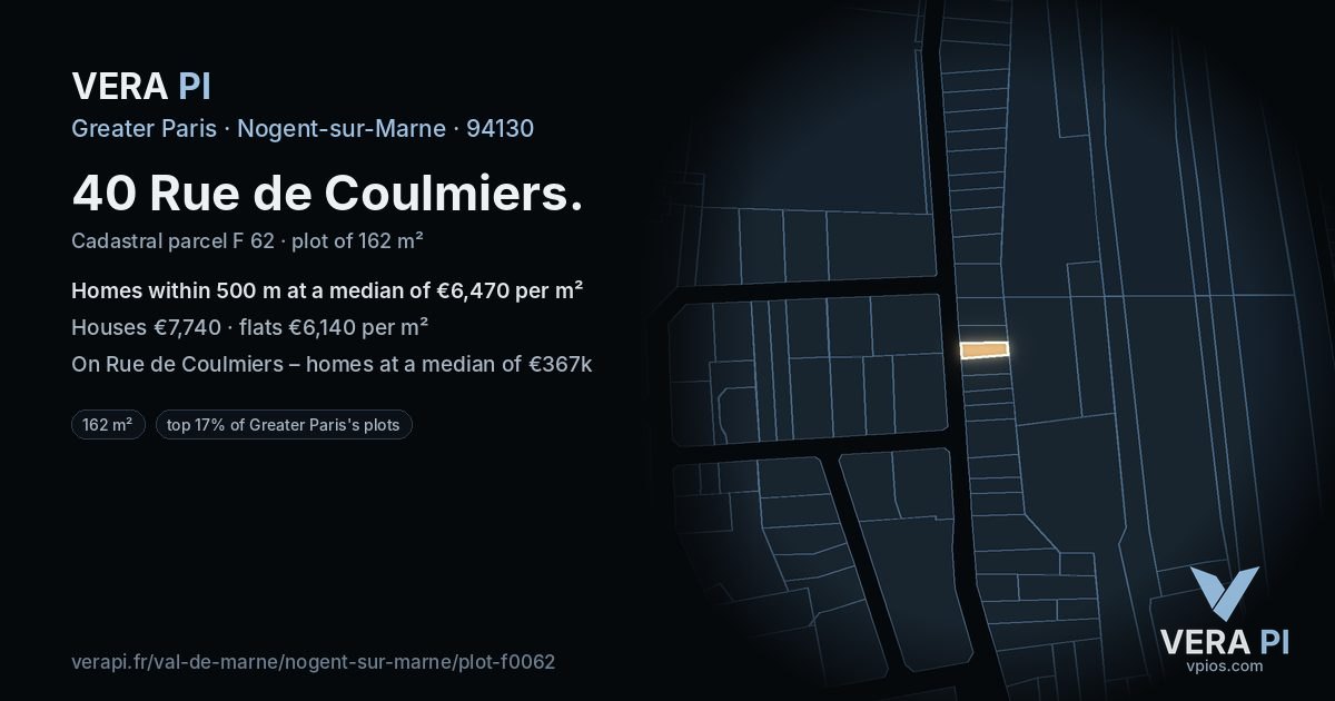 40 Rue de Coulmiers, Nogent-sur-Marne at night – the plot lit, the parcels around coloured by the prices near them