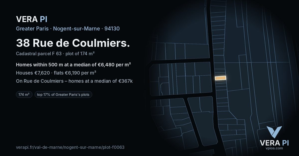 38 Rue de Coulmiers, Nogent-sur-Marne at night – the plot lit, the parcels around coloured by the prices near them