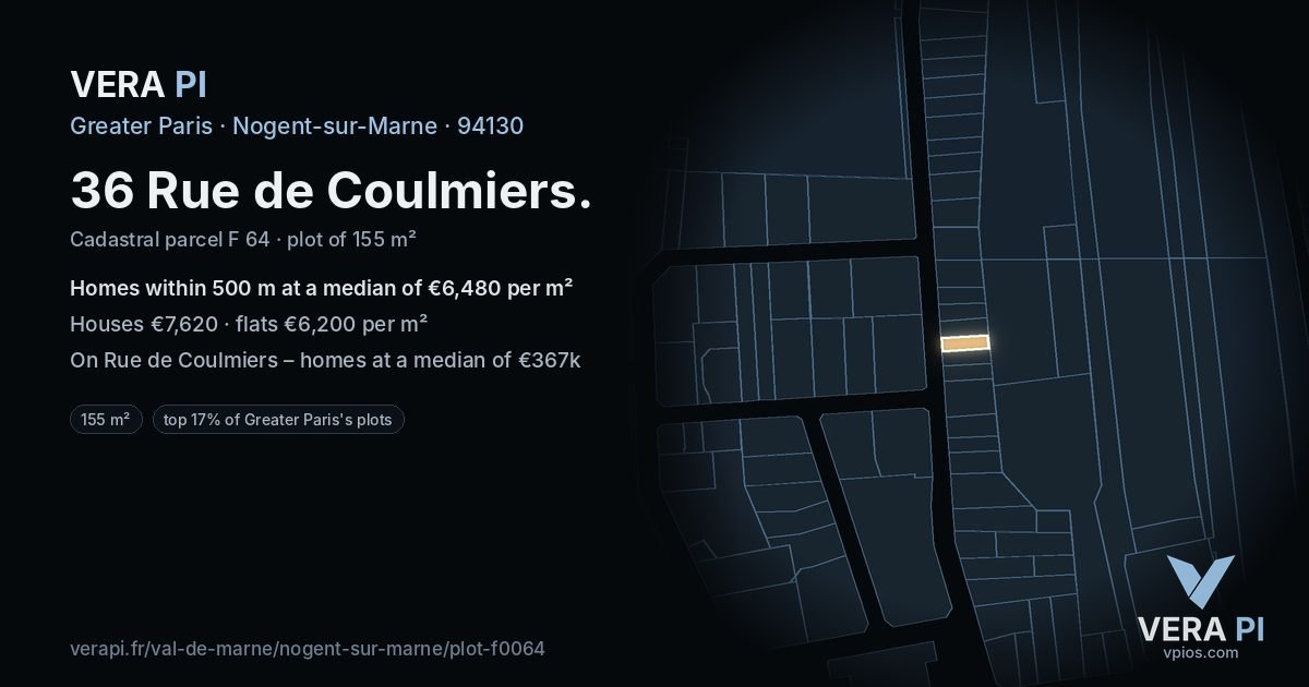 36 Rue de Coulmiers, Nogent-sur-Marne at night – the plot lit, the parcels around coloured by the prices near them