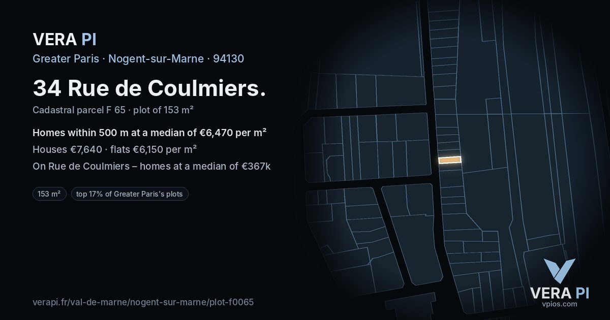 34 Rue de Coulmiers, Nogent-sur-Marne at night – the plot lit, the parcels around coloured by the prices near them
