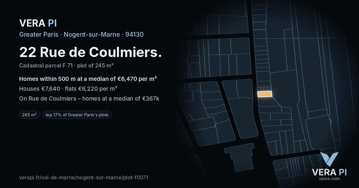 22 Rue de Coulmiers, Nogent-sur-Marne at night – the plot lit, the parcels around coloured by the prices near them