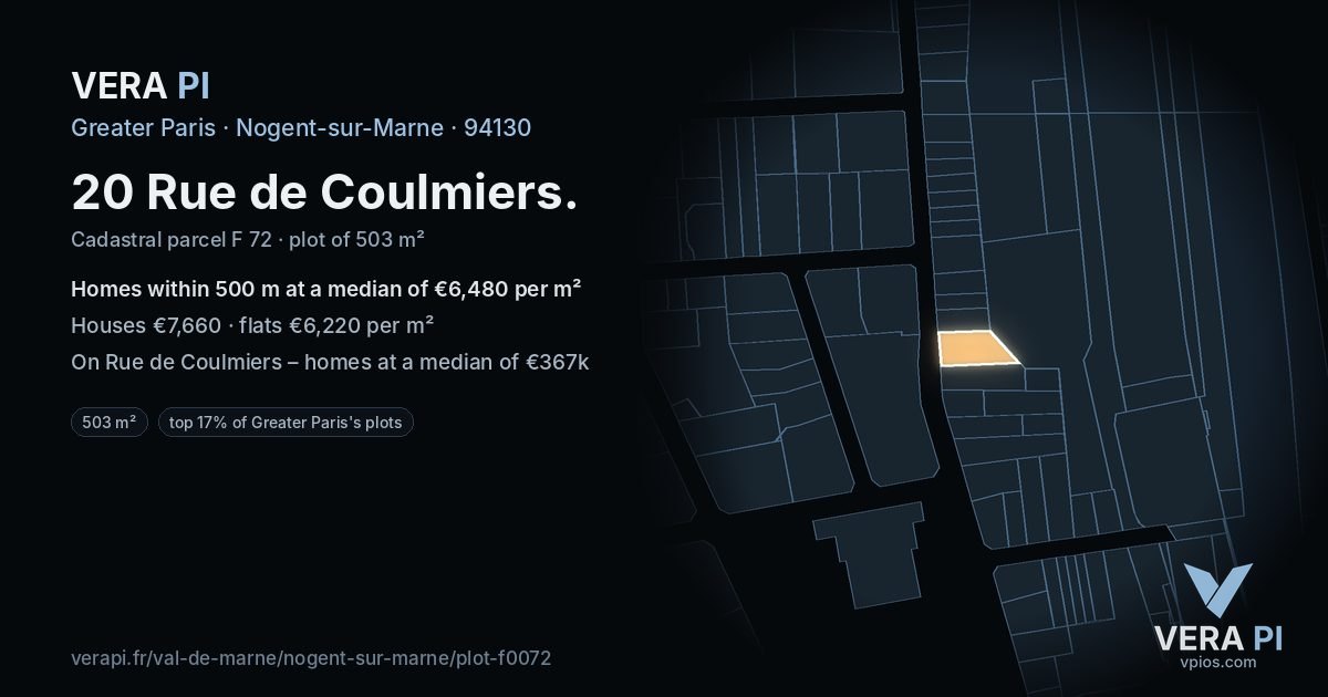 20 Rue de Coulmiers, Nogent-sur-Marne at night – the plot lit, the parcels around coloured by the prices near them