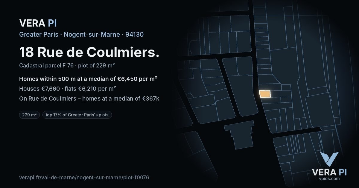 18 Rue de Coulmiers, Nogent-sur-Marne at night – the plot lit, the parcels around coloured by the prices near them