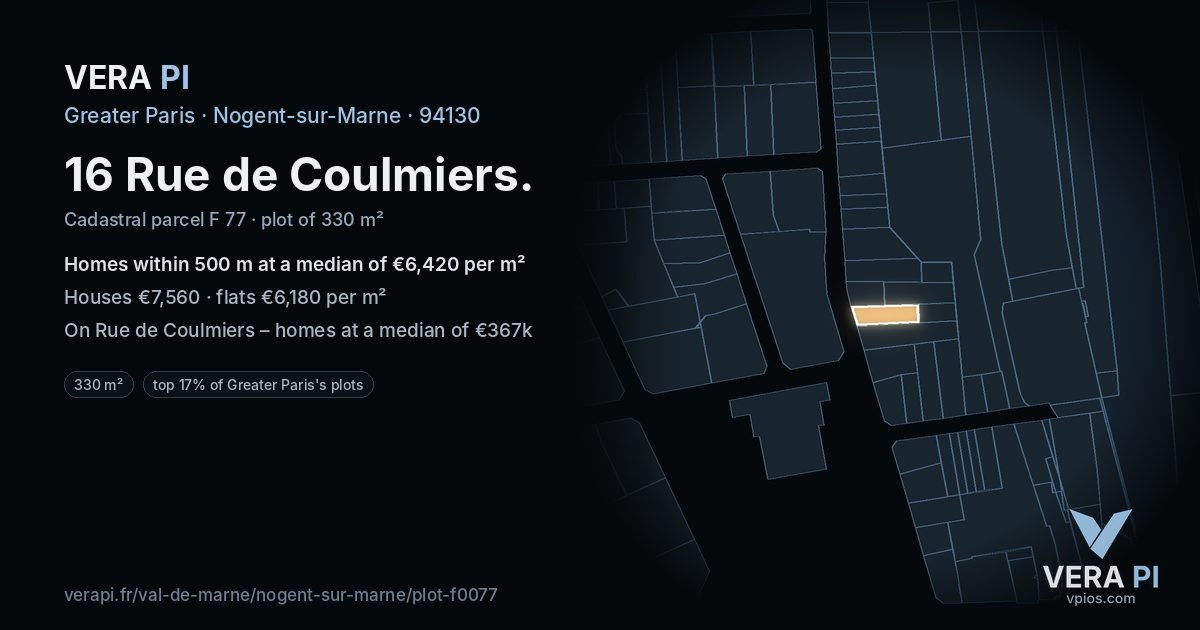 16 Rue de Coulmiers, Nogent-sur-Marne at night – the plot lit, the parcels around coloured by the prices near them