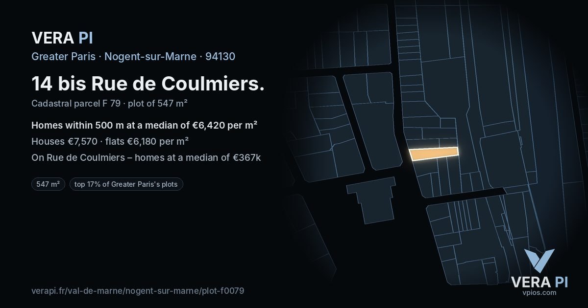 14 bis Rue de Coulmiers, Nogent-sur-Marne at night – the plot lit, the parcels around coloured by the prices near them