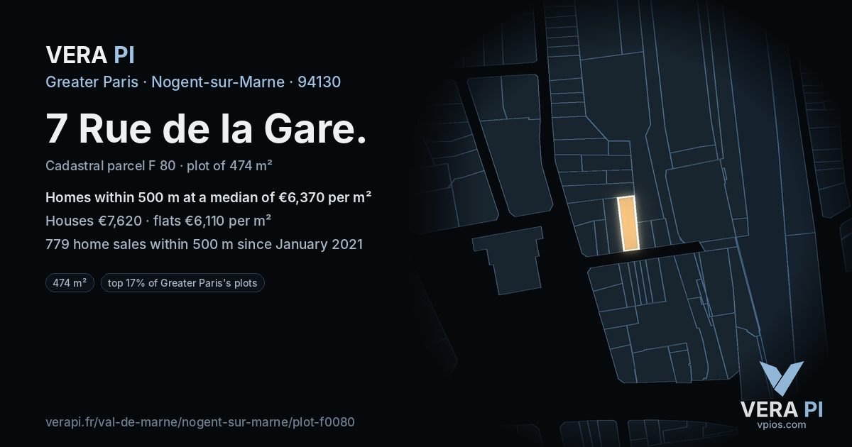 7 Rue de la Gare, Nogent-sur-Marne at night – the plot lit, the parcels around coloured by the prices near them