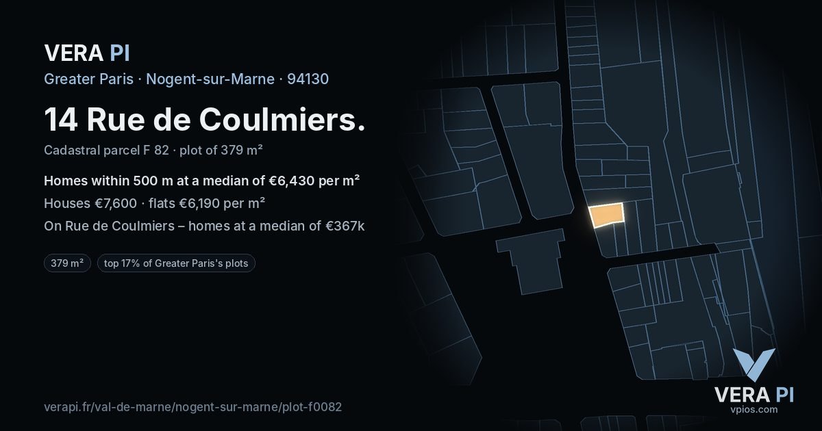 14 Rue de Coulmiers, Nogent-sur-Marne at night – the plot lit, the parcels around coloured by the prices near them