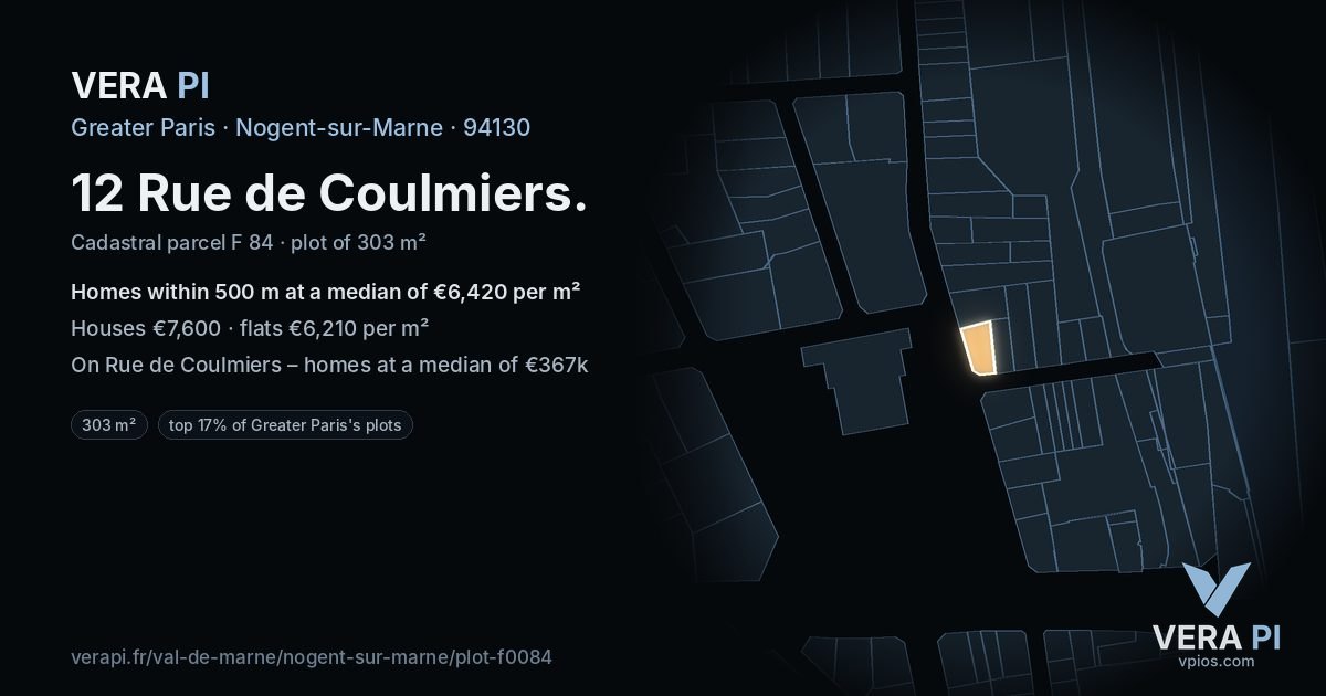12 Rue de Coulmiers, Nogent-sur-Marne at night – the plot lit, the parcels around coloured by the prices near them