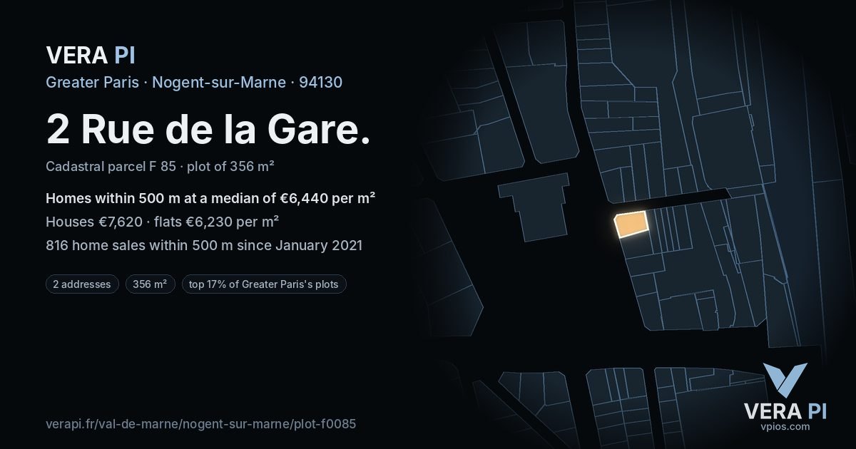 2 Rue de la Gare, Nogent-sur-Marne at night – the plot lit, the parcels around coloured by the prices near them