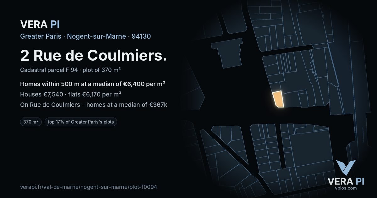 2 Rue de Coulmiers, Nogent-sur-Marne at night – the plot lit, the parcels around coloured by the prices near them