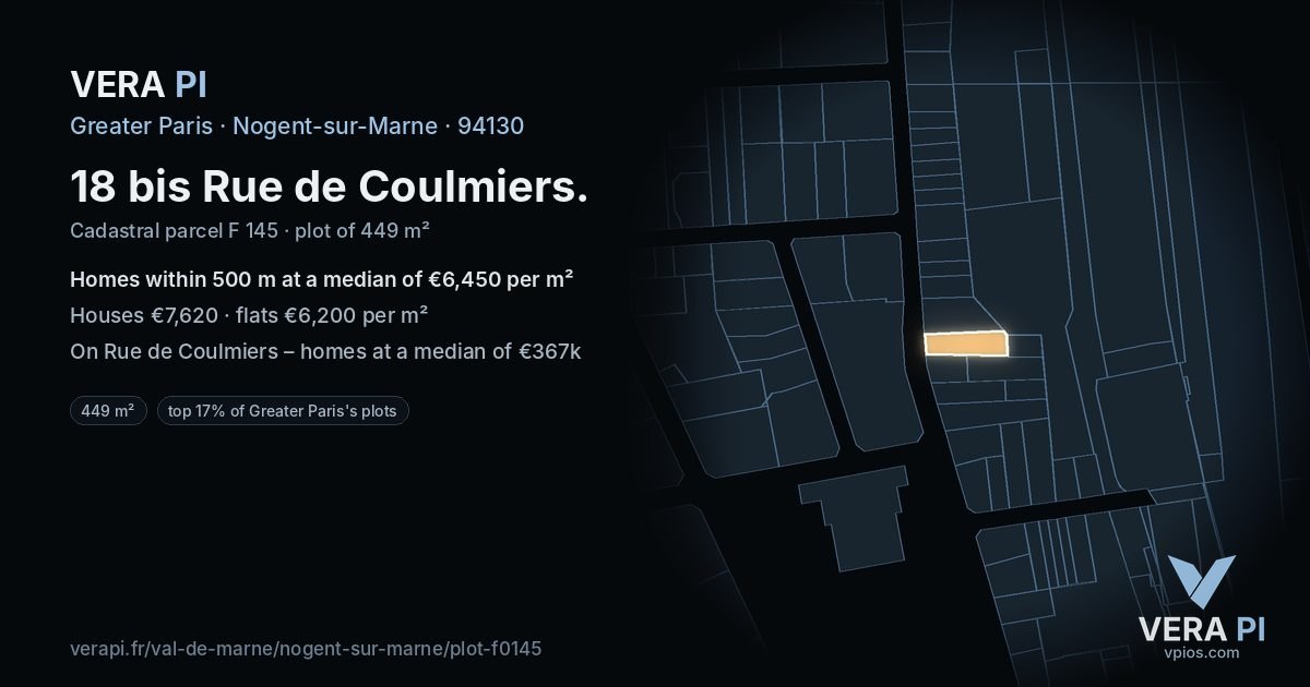 18 bis Rue de Coulmiers, Nogent-sur-Marne at night – the plot lit, the parcels around coloured by the prices near them