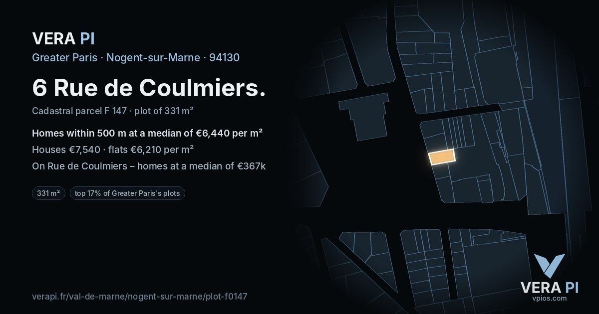 6 Rue de Coulmiers, Nogent-sur-Marne at night – the plot lit, the parcels around coloured by the prices near them