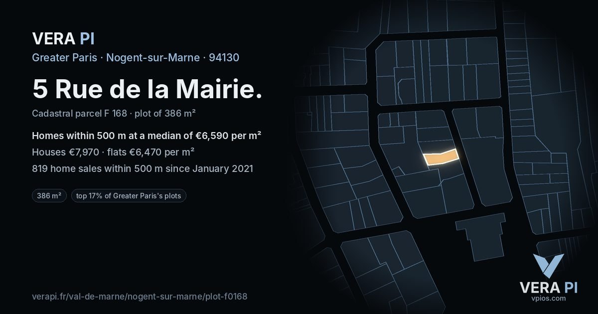 5 Rue de la Mairie, Nogent-sur-Marne at night – the plot lit, the parcels around coloured by the prices near them