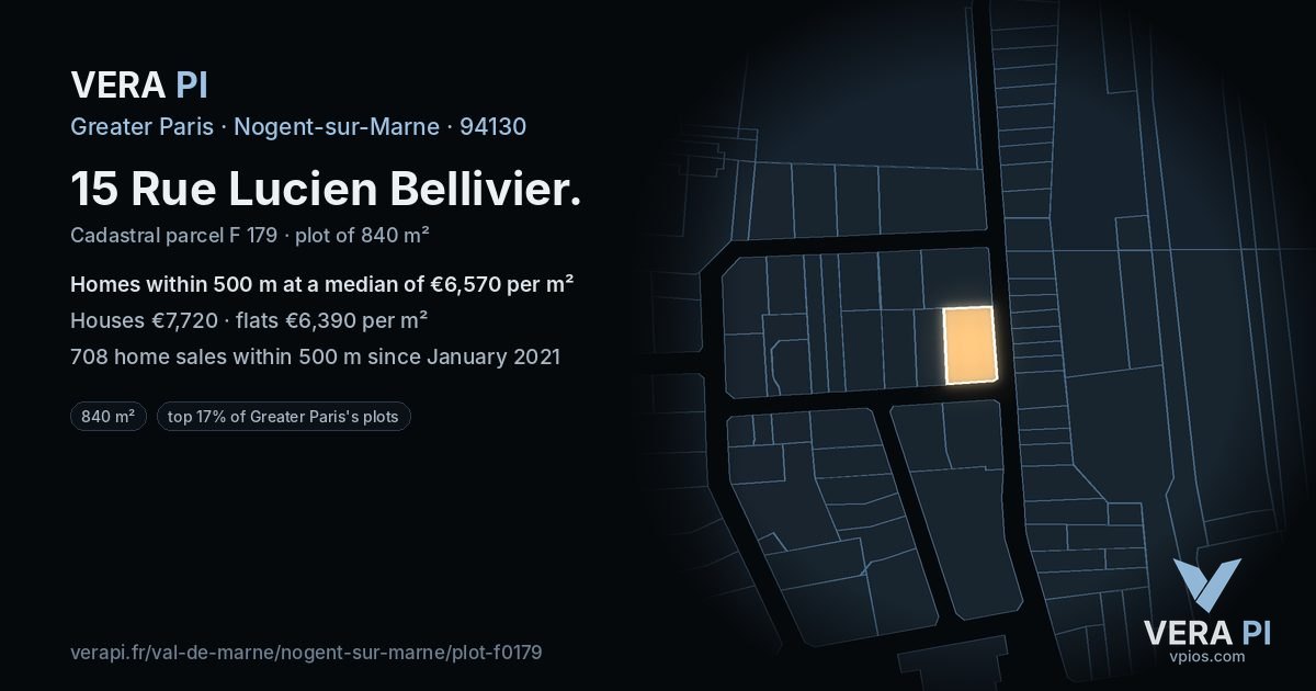 15 Rue Lucien Bellivier, Nogent-sur-Marne at night – the plot lit, the parcels around coloured by the prices near them