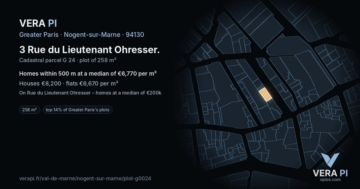 3 Rue du Lieutenant Ohresser, Nogent-sur-Marne at night – the plot lit, the parcels around coloured by the prices near them
