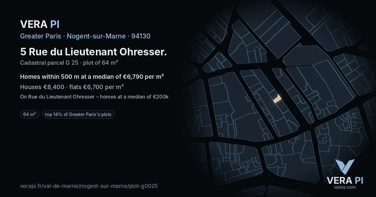 5 Rue du Lieutenant Ohresser, Nogent-sur-Marne at night – the plot lit, the parcels around coloured by the prices near them