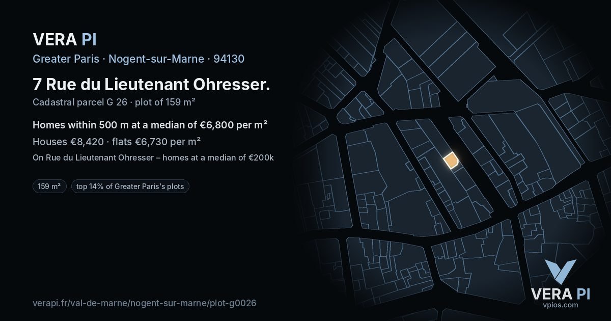 7 Rue du Lieutenant Ohresser, Nogent-sur-Marne at night – the plot lit, the parcels around coloured by the prices near them