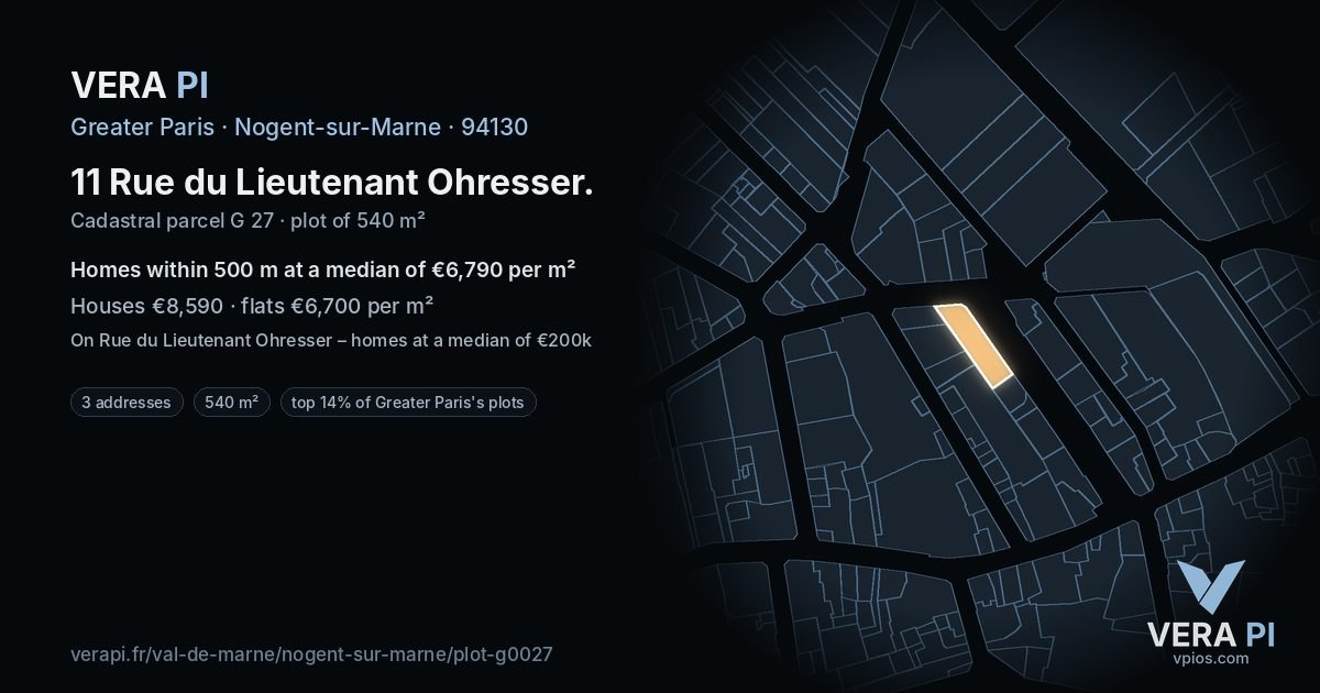 11 Rue du Lieutenant Ohresser, Nogent-sur-Marne at night – the plot lit, the parcels around coloured by the prices near them