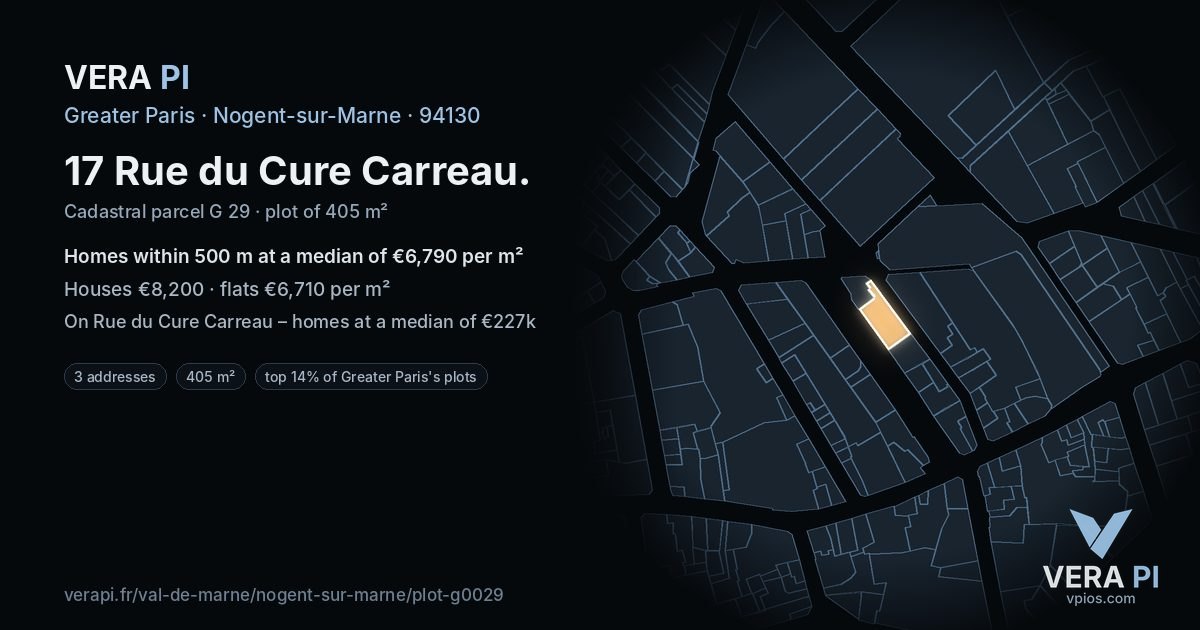 17 Rue du Cure Carreau, Nogent-sur-Marne at night – the plot lit, the parcels around coloured by the prices near them