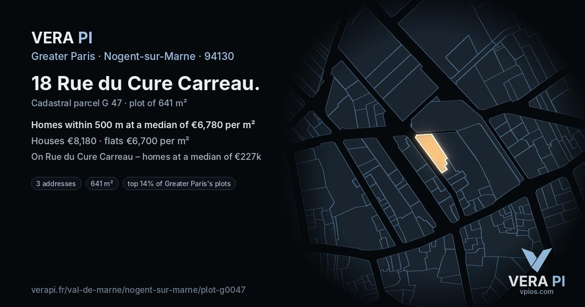 18 Rue du Cure Carreau, Nogent-sur-Marne at night – the plot lit, the parcels around coloured by the prices near them