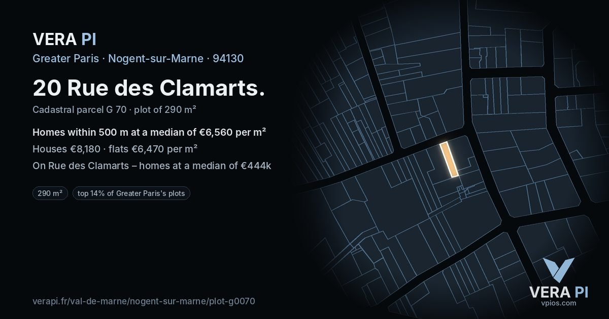 20 Rue des Clamarts, Nogent-sur-Marne at night – the plot lit, the parcels around coloured by the prices near them