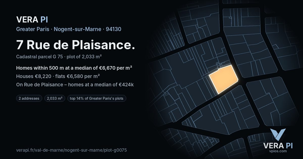 7 Rue de Plaisance, Nogent-sur-Marne at night – the plot lit, the parcels around coloured by the prices near them