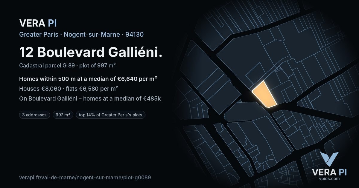 12 Boulevard Galliéni, Nogent-sur-Marne at night – the plot lit, the parcels around coloured by the prices near them