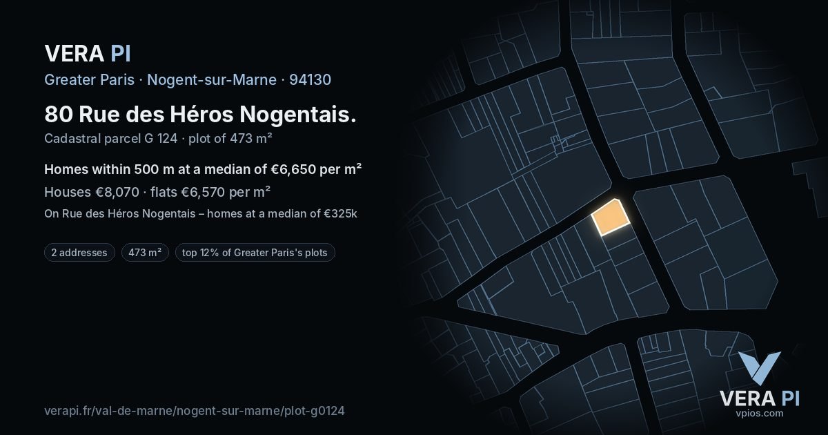 80 Rue des Héros Nogentais, Nogent-sur-Marne at night – the plot lit, the parcels around coloured by the prices near them