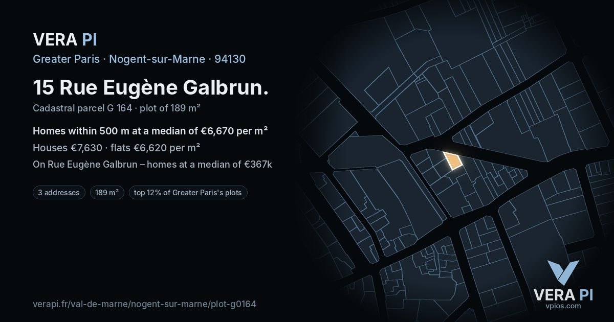 15 Rue Eugène Galbrun, Nogent-sur-Marne at night – the plot lit, the parcels around coloured by the prices near them