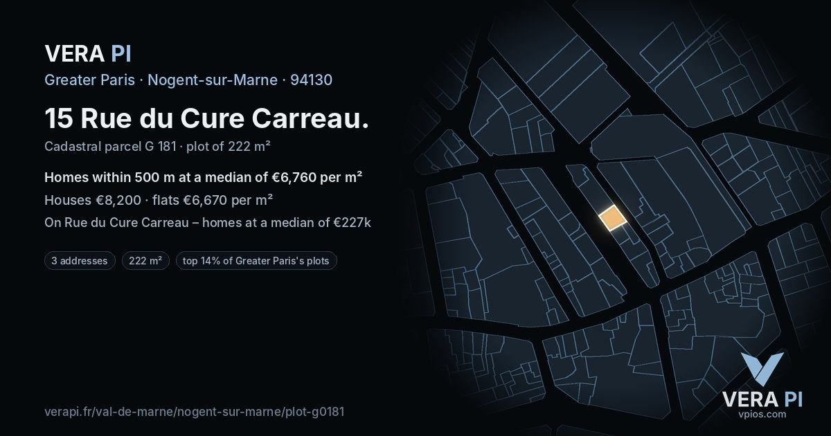 15 Rue du Cure Carreau, Nogent-sur-Marne at night – the plot lit, the parcels around coloured by the prices near them