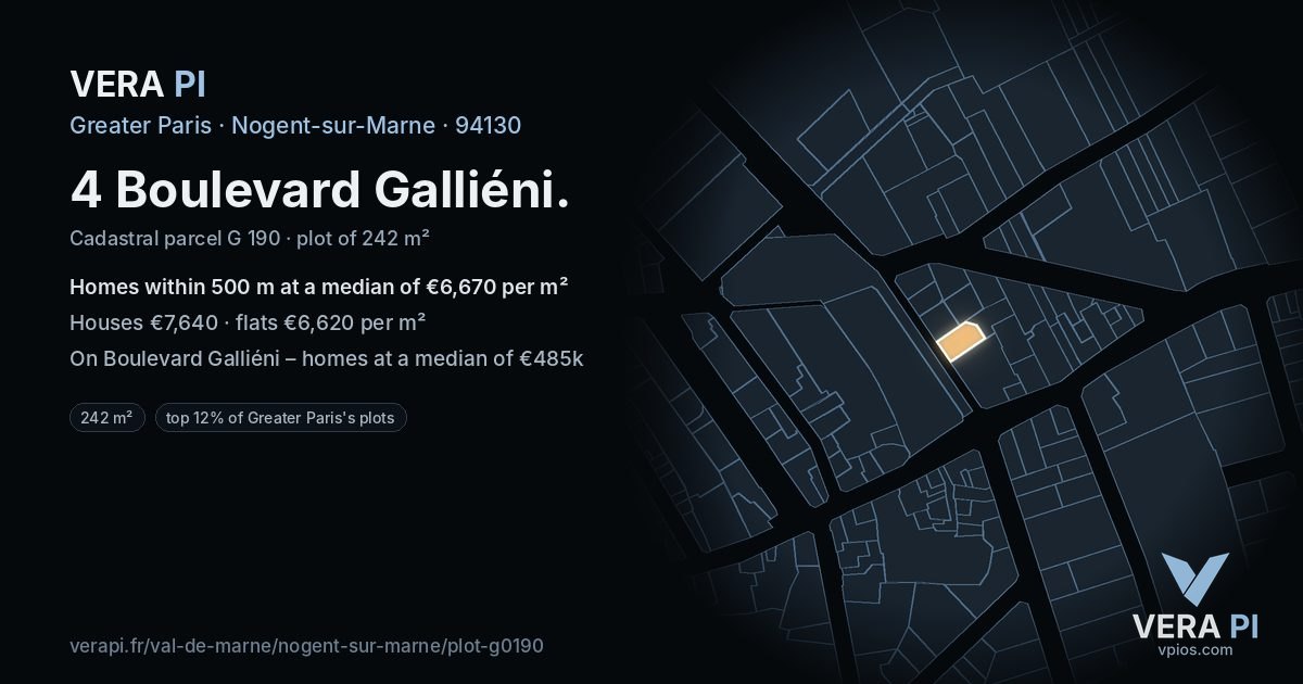 4 Boulevard Galliéni, Nogent-sur-Marne at night – the plot lit, the parcels around coloured by the prices near them