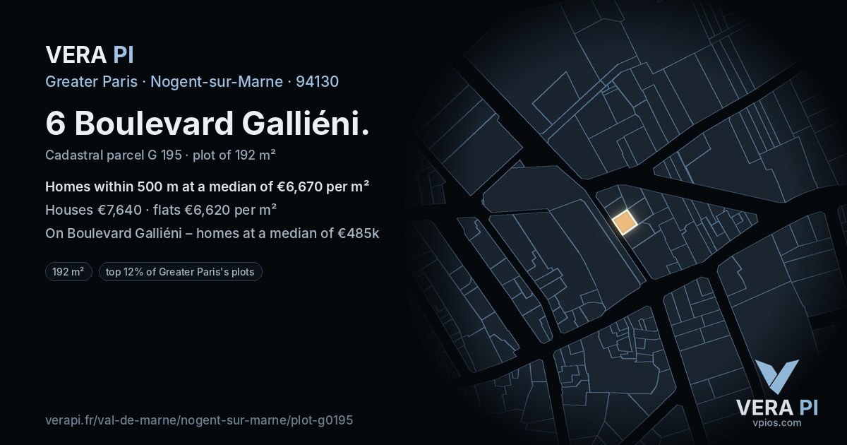 6 Boulevard Galliéni, Nogent-sur-Marne at night – the plot lit, the parcels around coloured by the prices near them