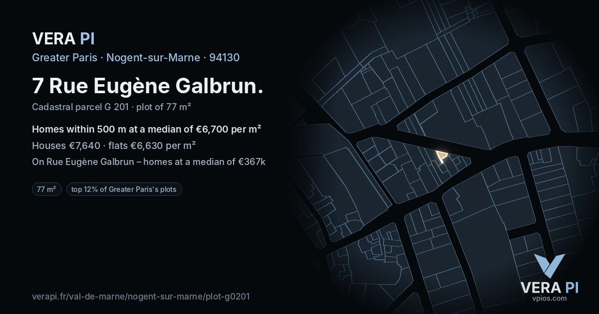 7 Rue Eugène Galbrun, Nogent-sur-Marne at night – the plot lit, the parcels around coloured by the prices near them